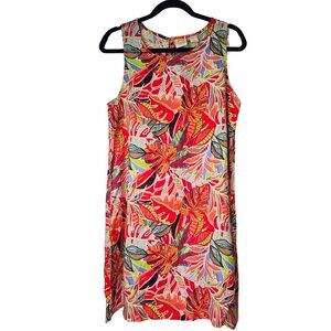 Tropicalcore C&C 100&% Linen Mini Dress L Colorful NWT Pockets